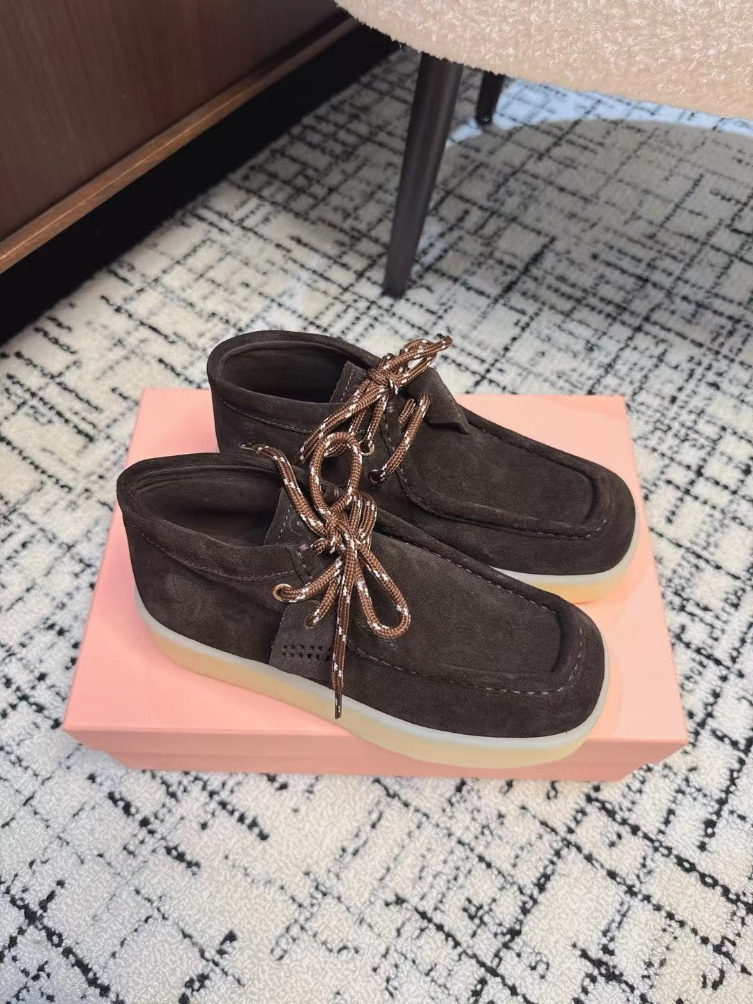 Miu Ankle Boots Chocolate Brown Cow Suede