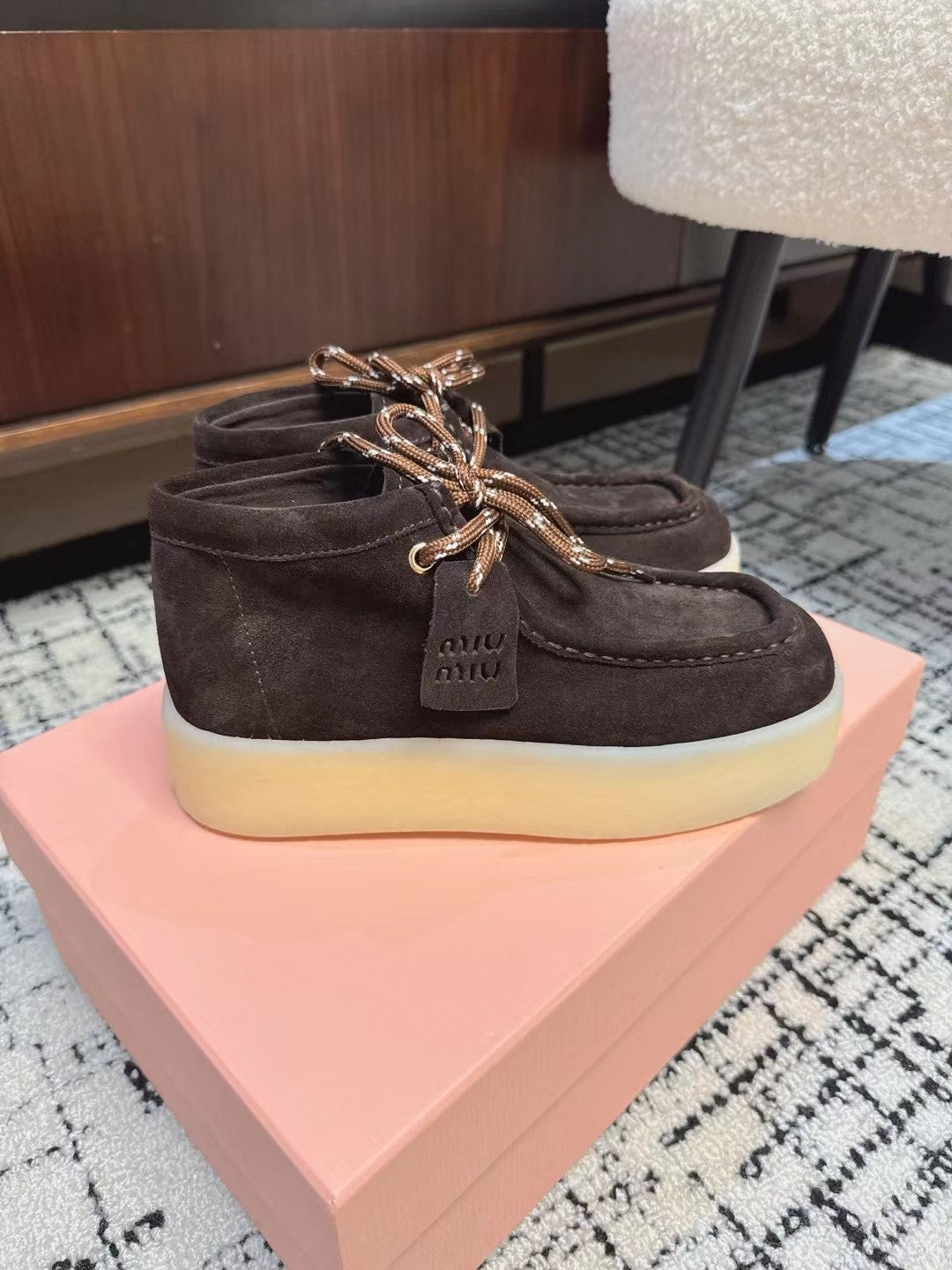 Miu Ankle Boots Chocolate Brown Cow Suede