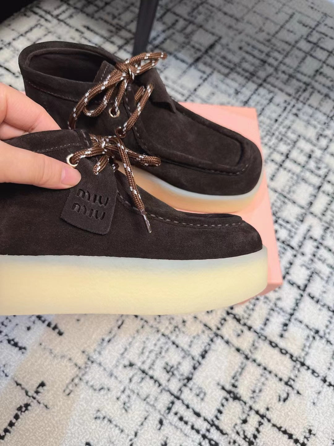 Miu Ankle Boots Chocolate Brown Cow Suede