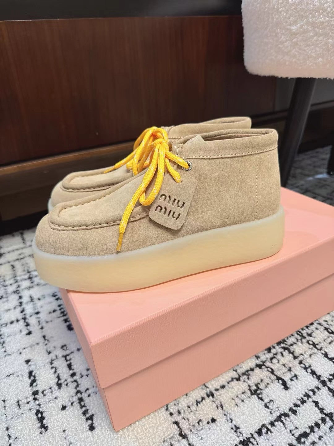 Miu Ankle Boots Beige Cow Suede