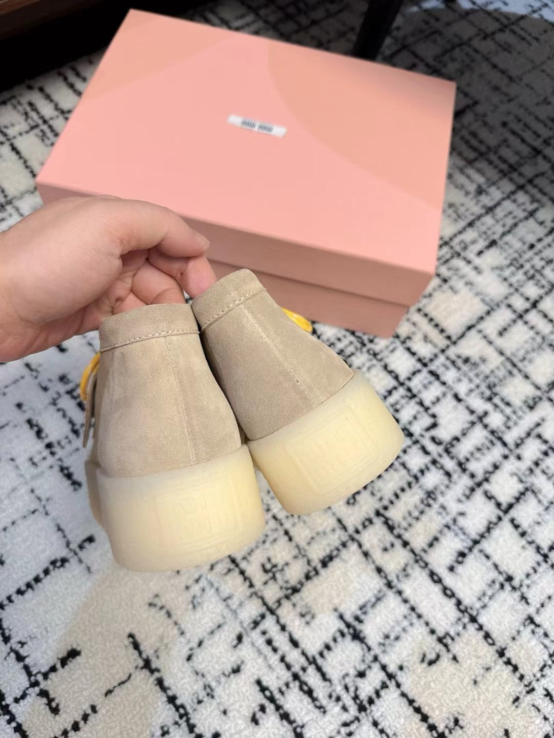 Miu Ankle Boots Beige Cow Suede