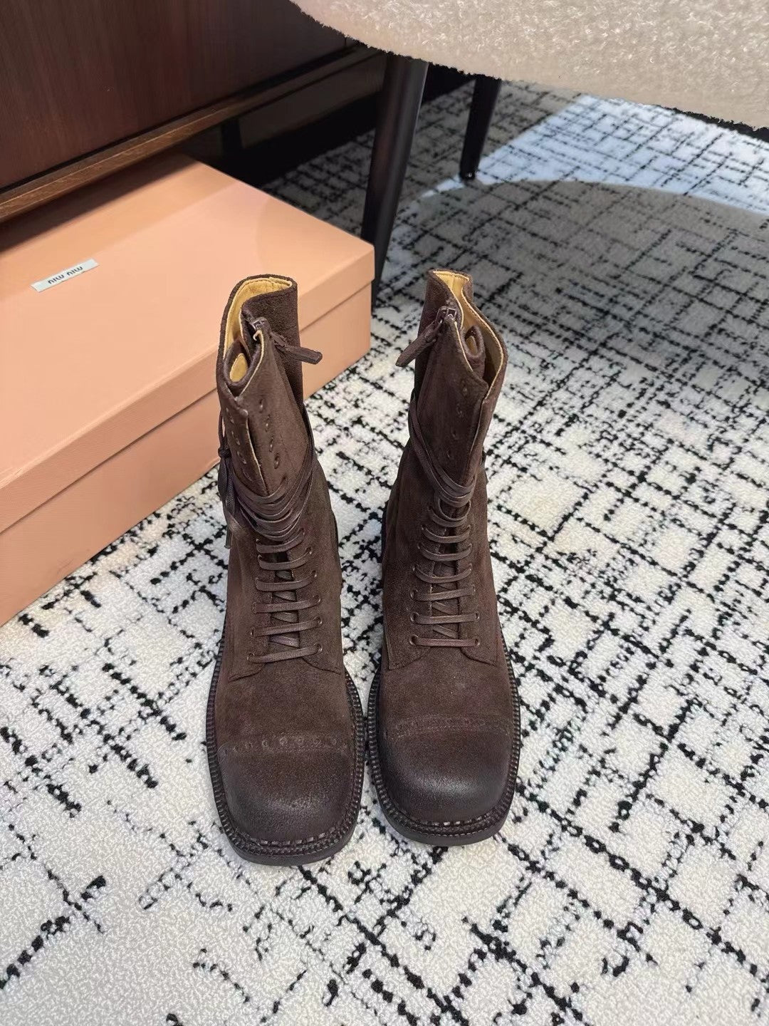 Miu Ankle Boots Earth Brown Suede