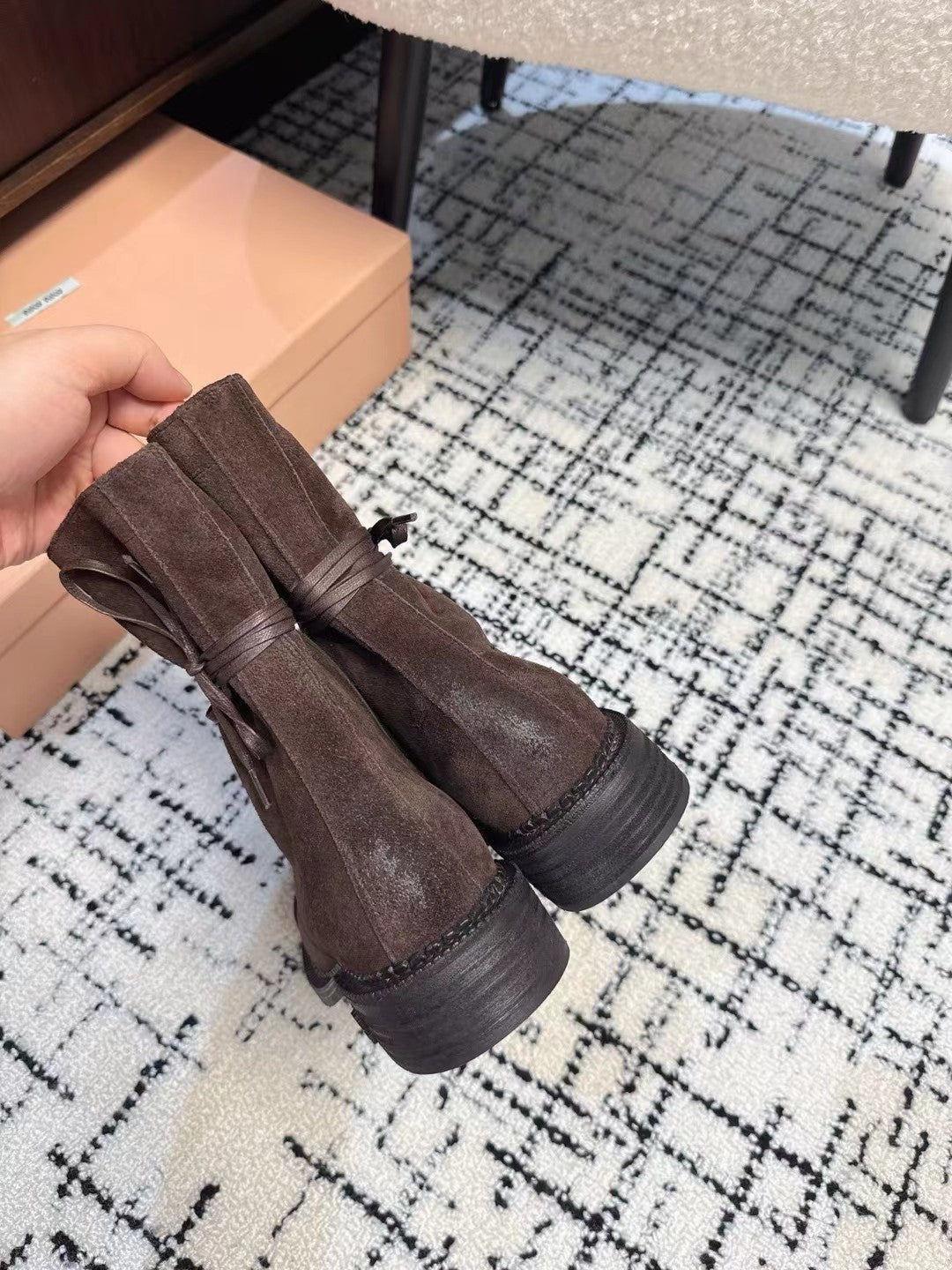 Miu Lace-Up Boots Earth Brown Suede