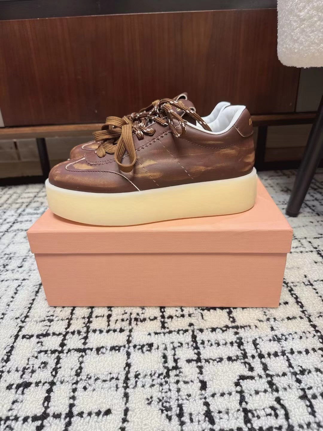Miu Balance Sneakers Dark Brown Calfskin