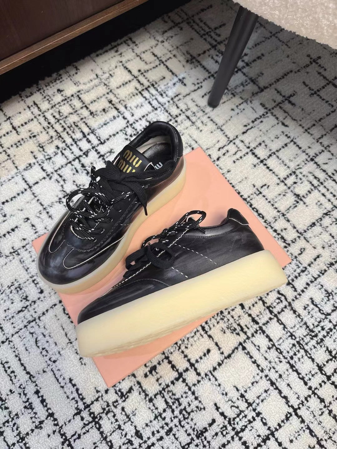 Miu Balance Sneakers Black Calfskin