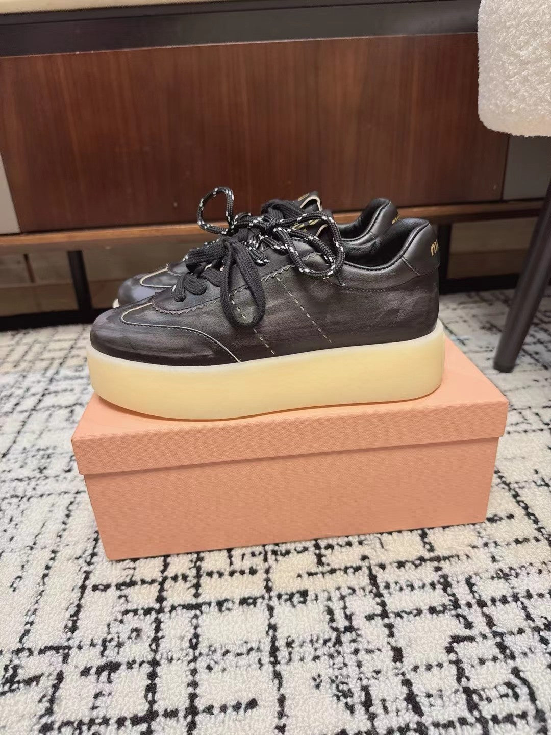 Miu Balance Sneakers Black Leather