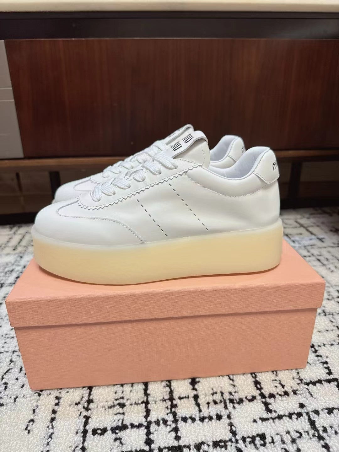 Miu Balance Sneakers White Calfskin