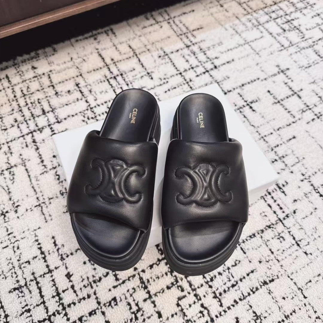 CELINE 25C BLOCK SLIDE BLACK SHEEPSKIN 233708