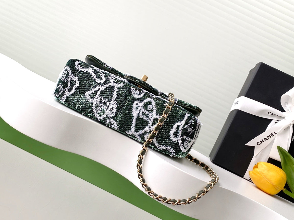 CC 25C Dark Green White Sequin Gold Hardware