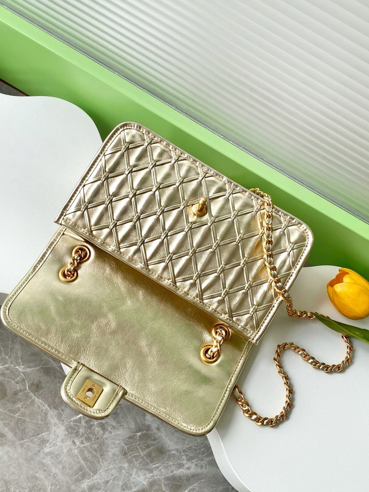 CC 25C Flap Bag 25cm Gold Metalic Quilted Lambskin
