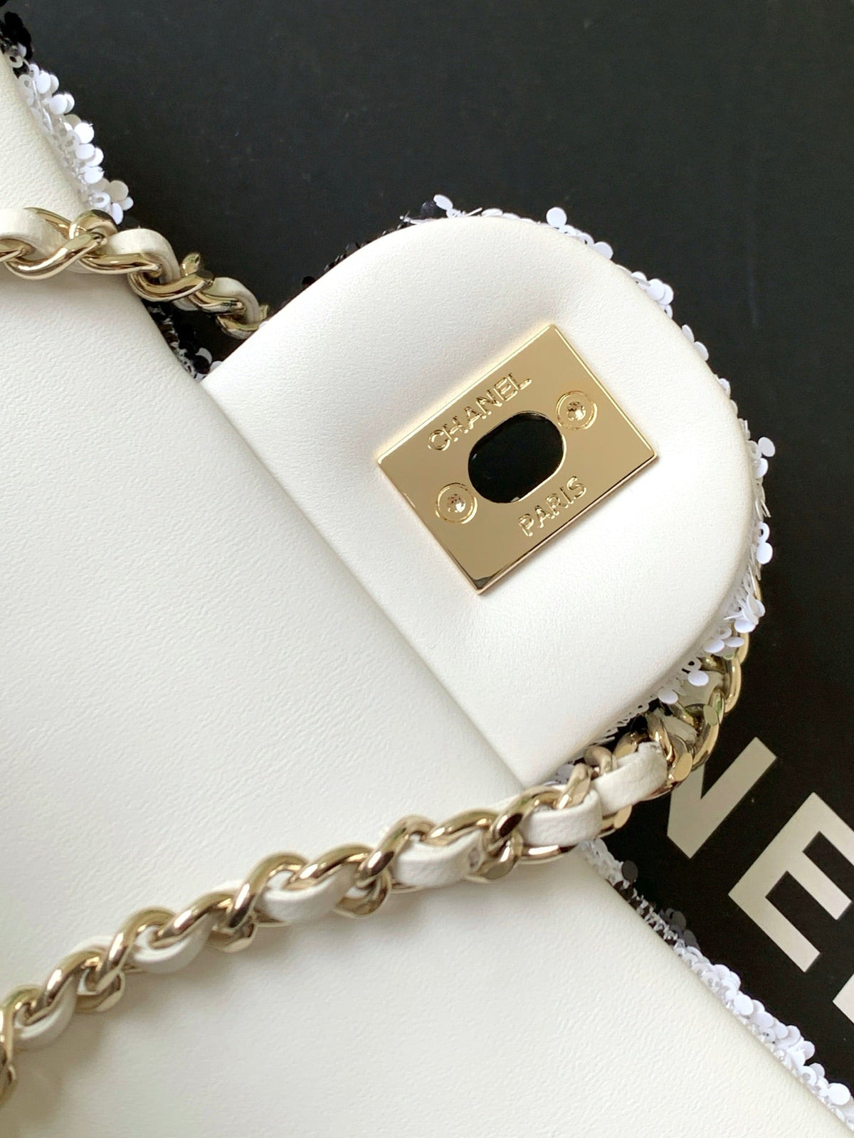 CC 2025 Flap Bag Silver Black Sequin 298202