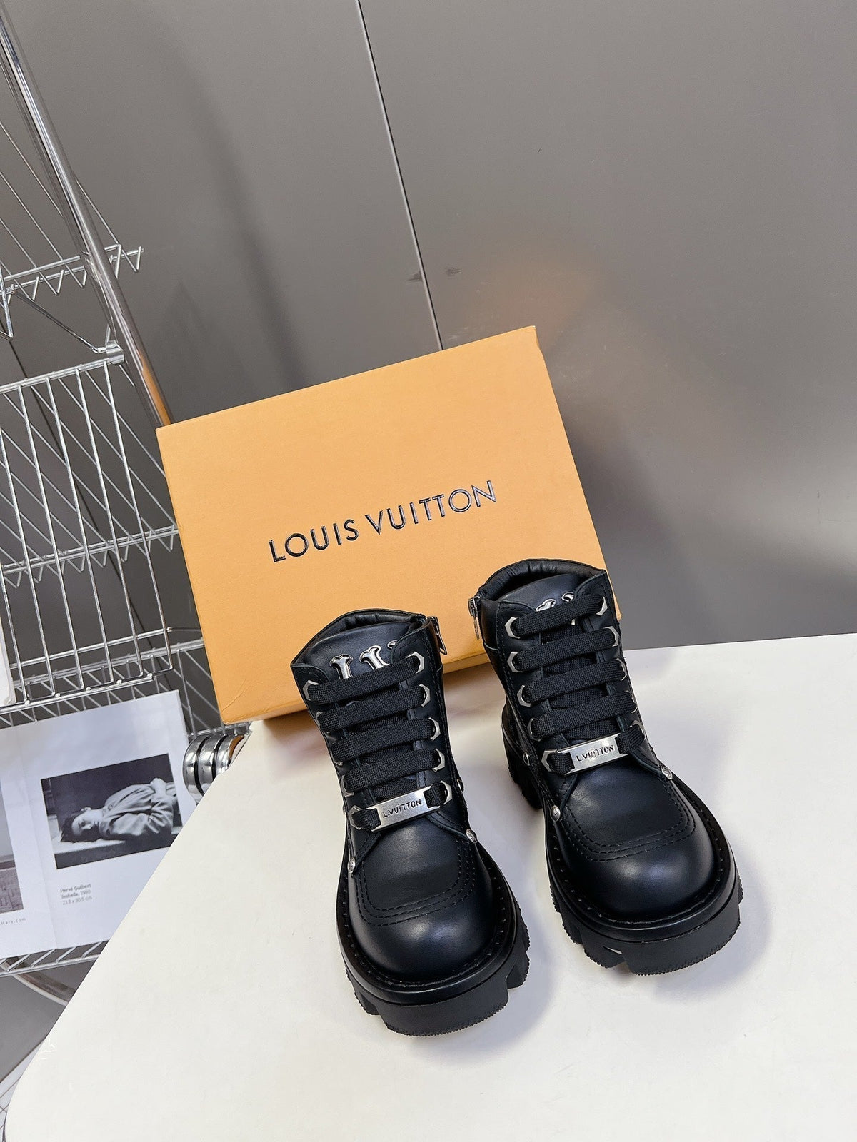 LV Checker Ankle Boots Black Lambskin