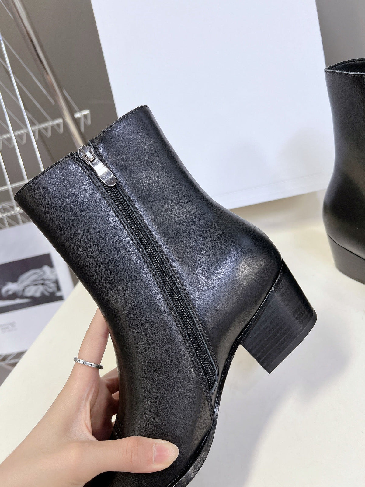 CELINE 25 Cowboy Boots Black Calfskin 434419
