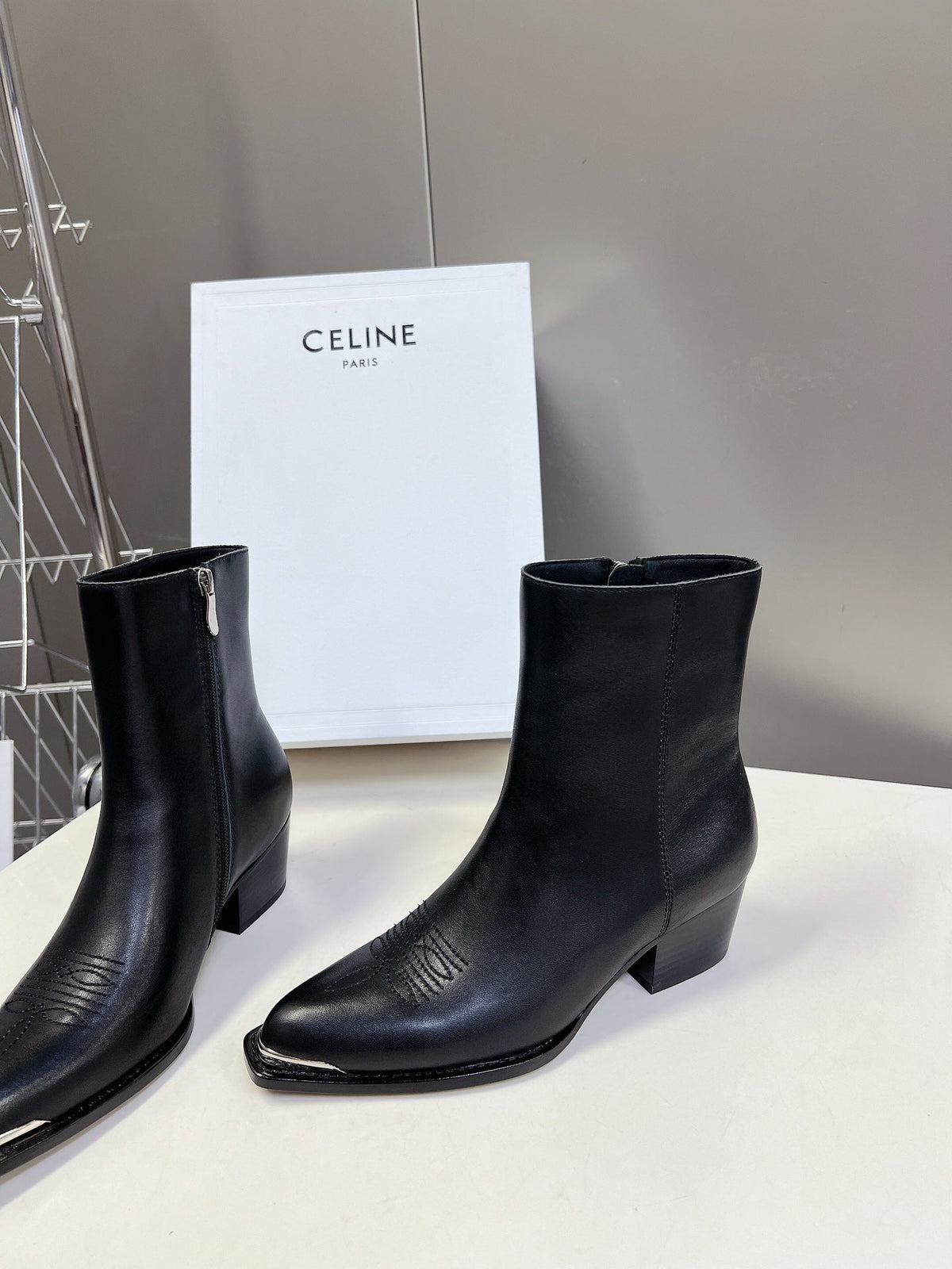 CELINE 25 Cowboy Boots Black Calfskin 434419
