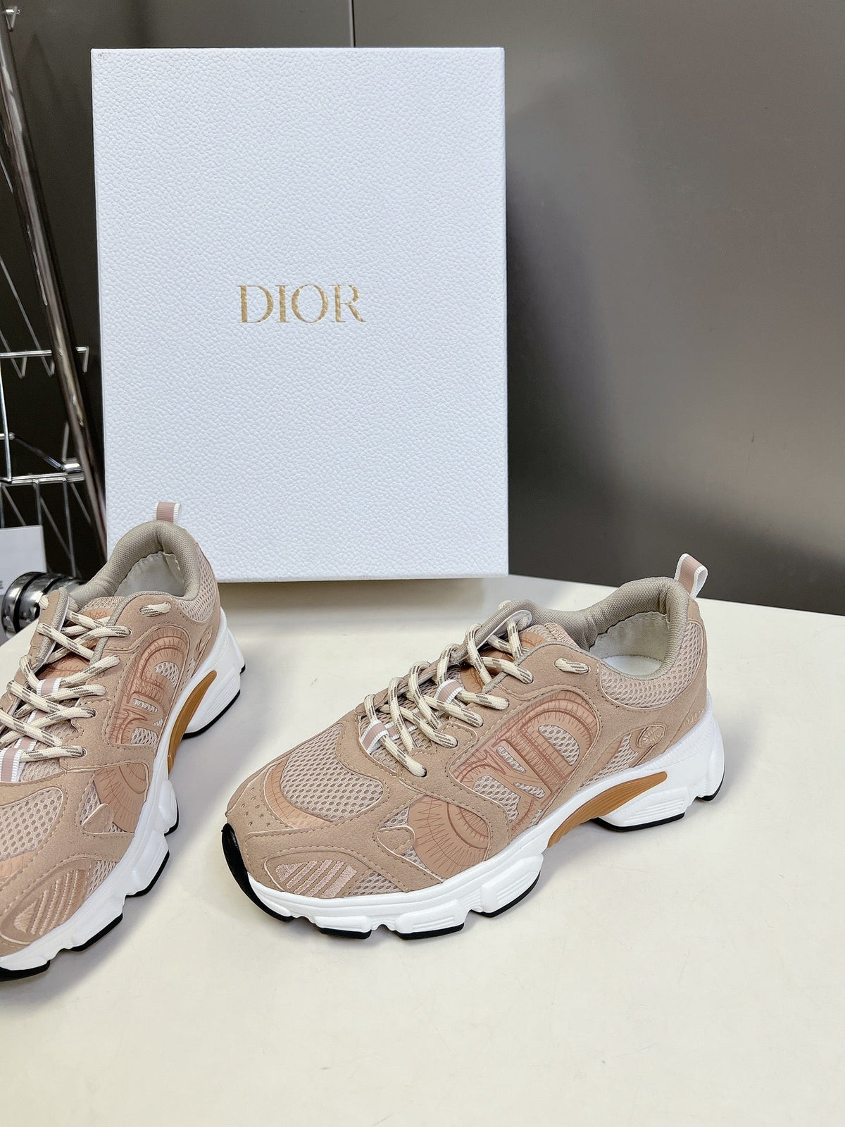 CD Chrono Sneaker In Nude Pink Mesh Fabric And Suede 989685