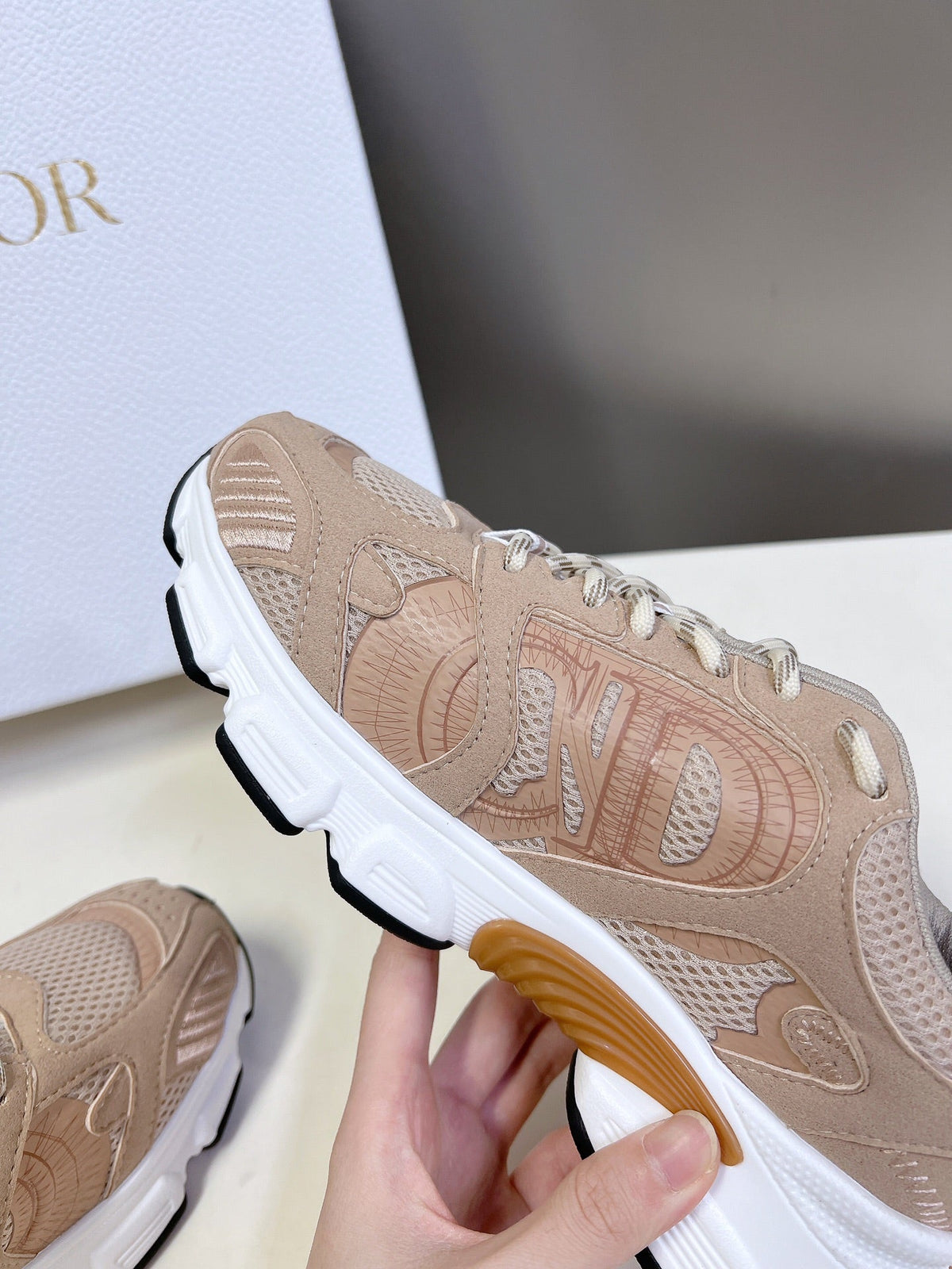 CD Chrono Sneaker In Nude Pink Mesh Fabric And Suede 989685