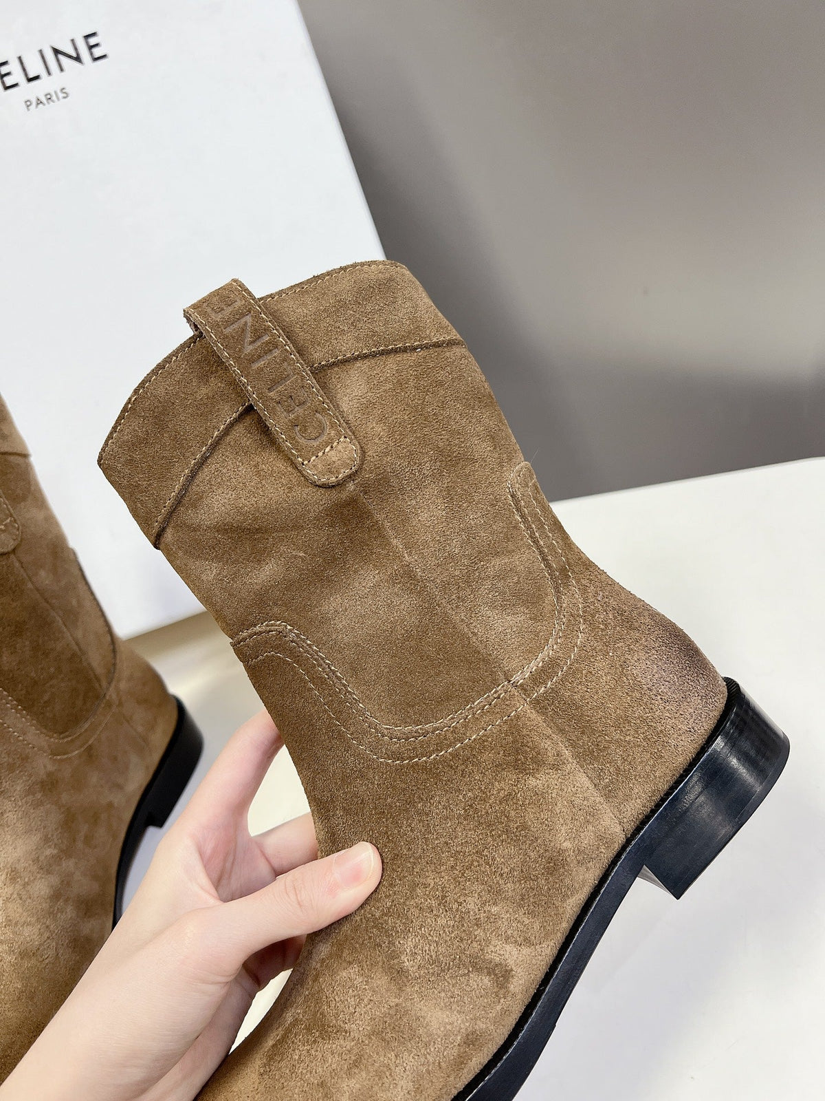CELINE 25 cowboy boots light brown suede 434411
