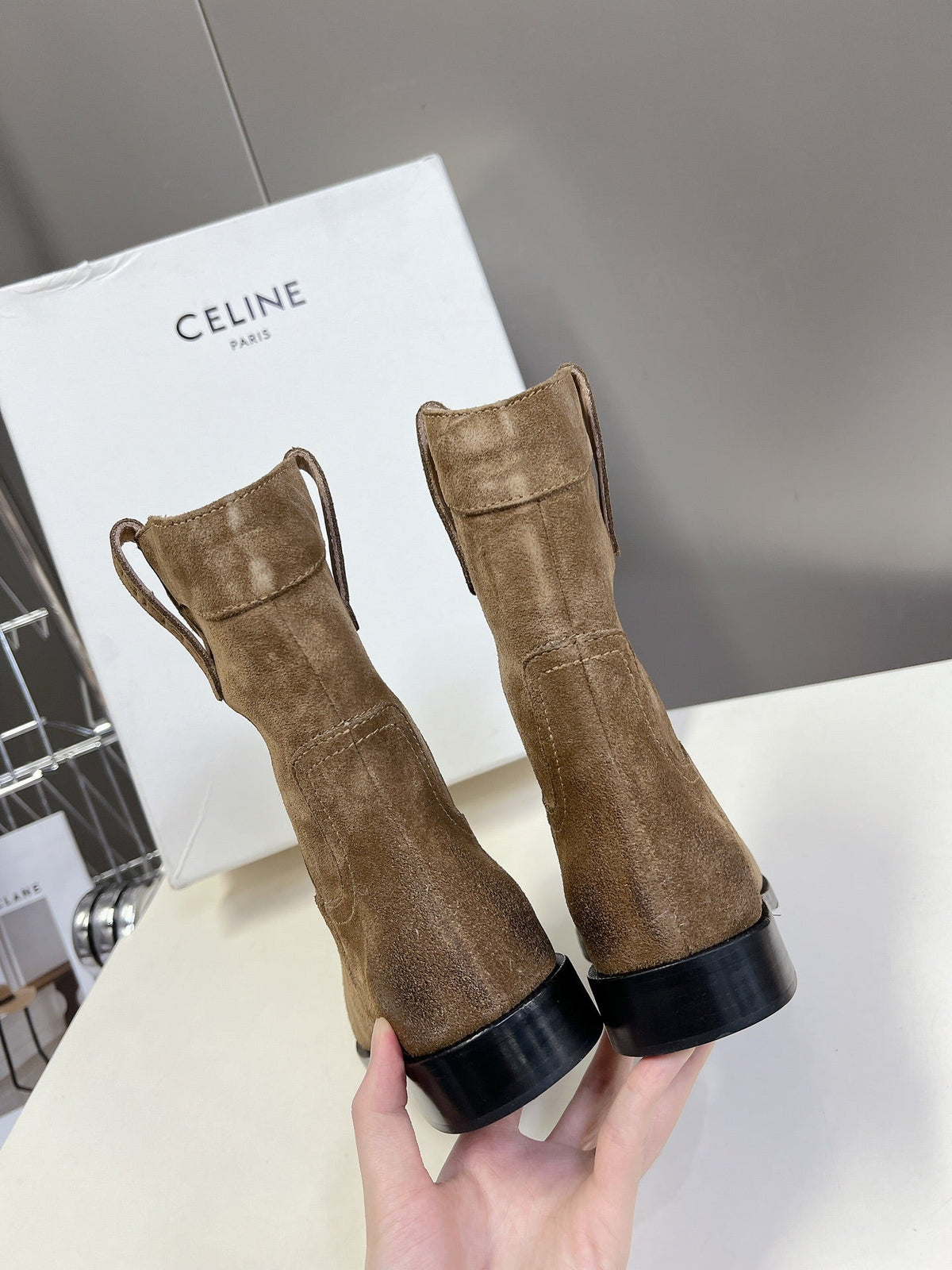 CELINE 25 cowboy boots light brown suede 434411