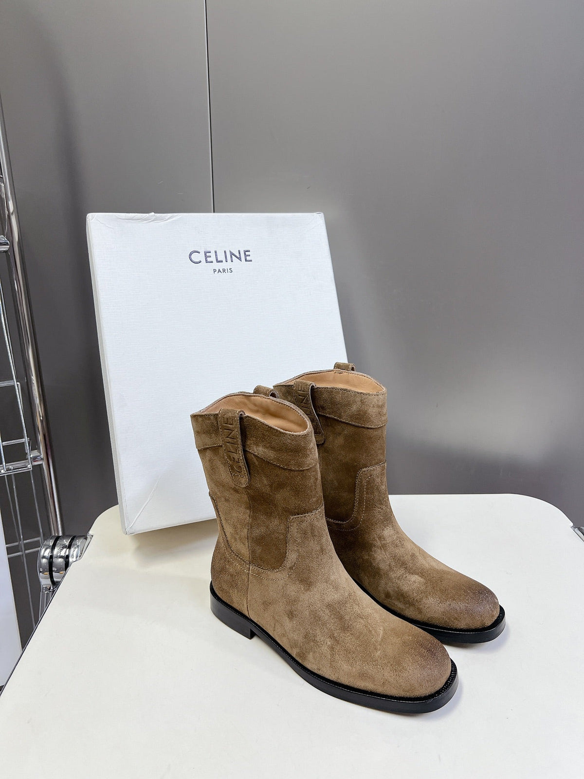 CELINE 25 cowboy boots light brown suede 434411