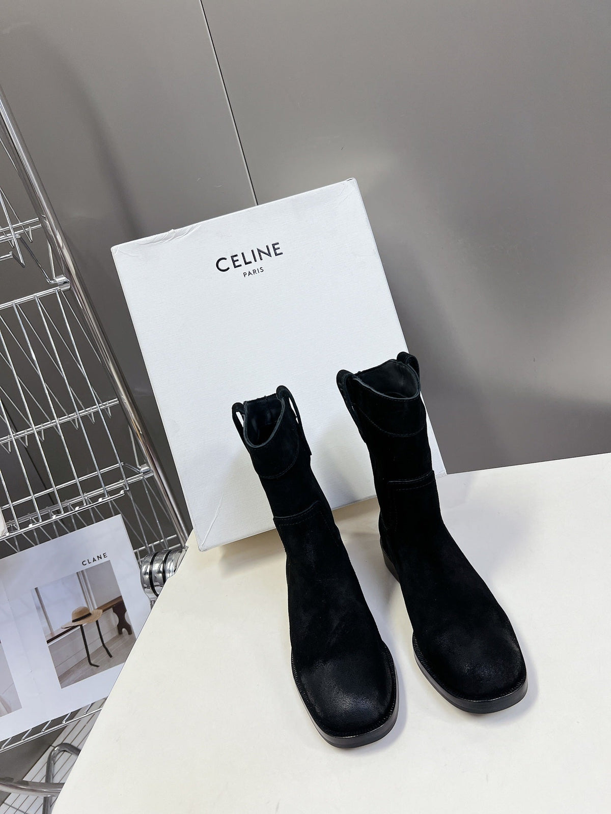 CELINE 25 cowboy boots black suede 434414