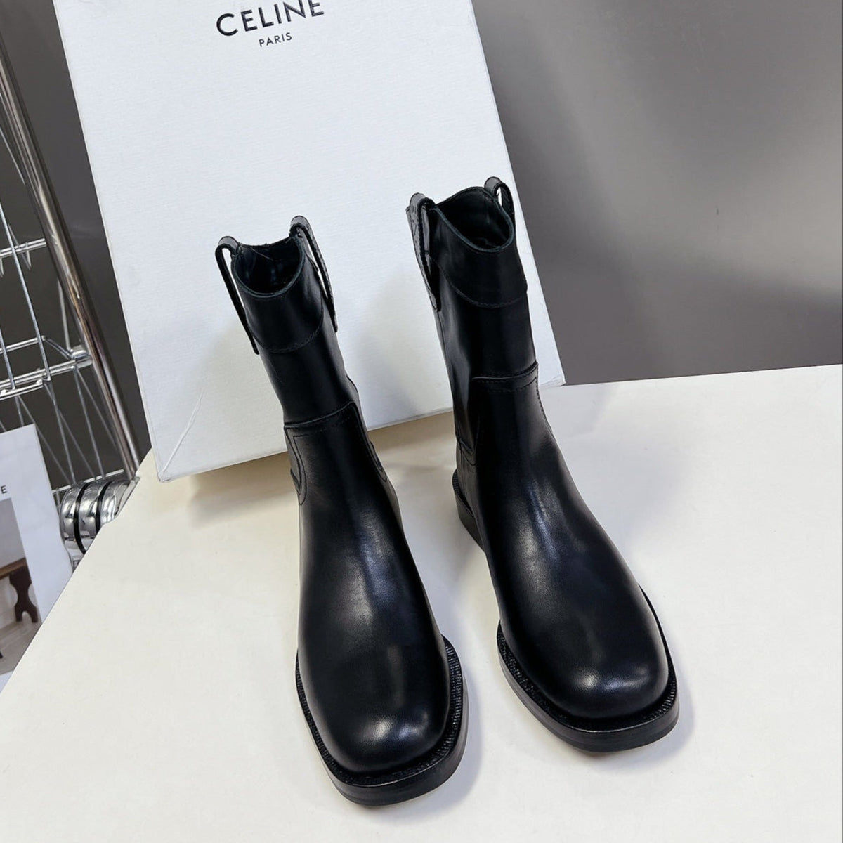 CELINE 25 cowboy boots black calfskin 434413