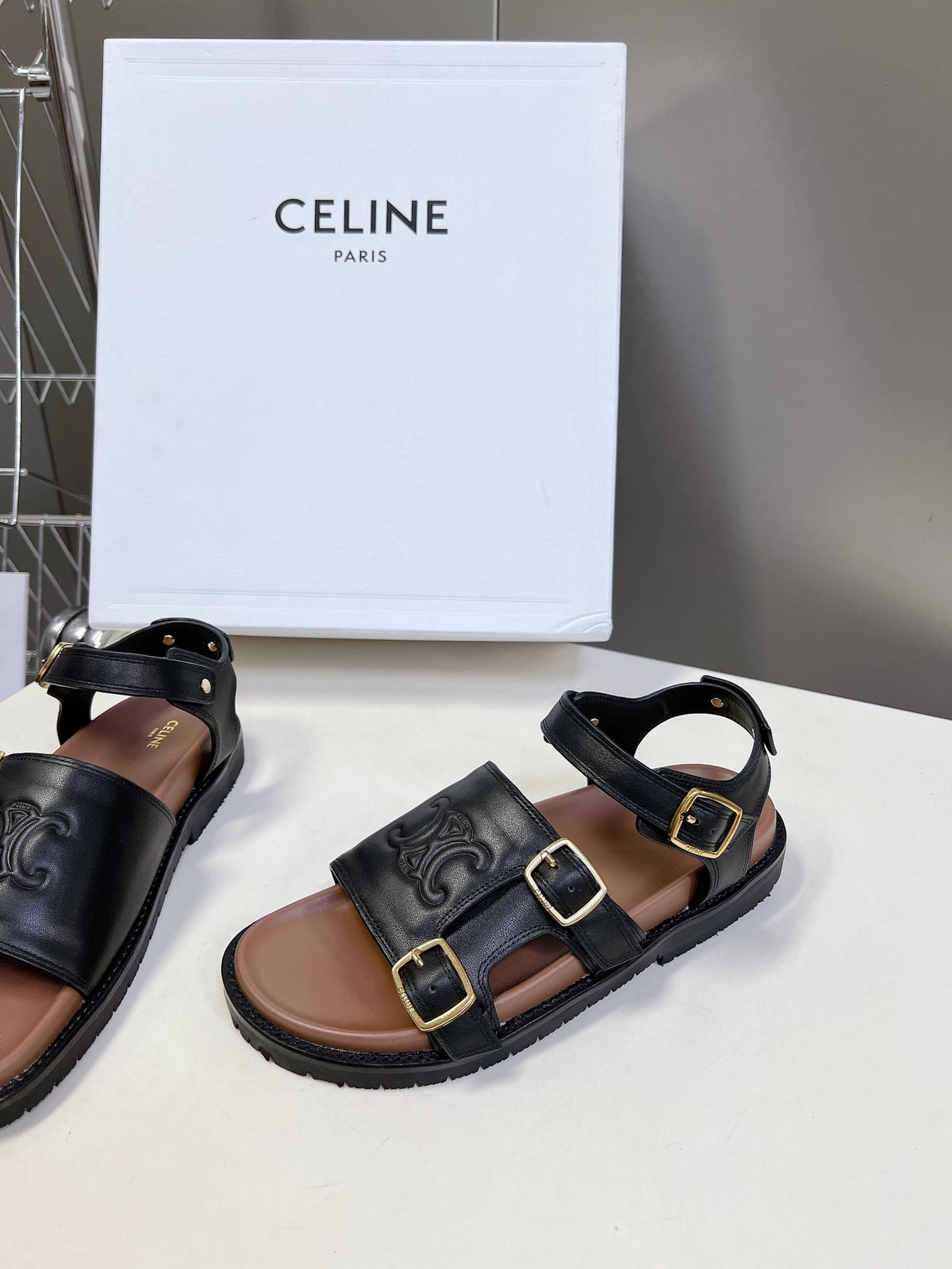 Celine 2026 Clea Triomphe Sandals Cowhide 795153