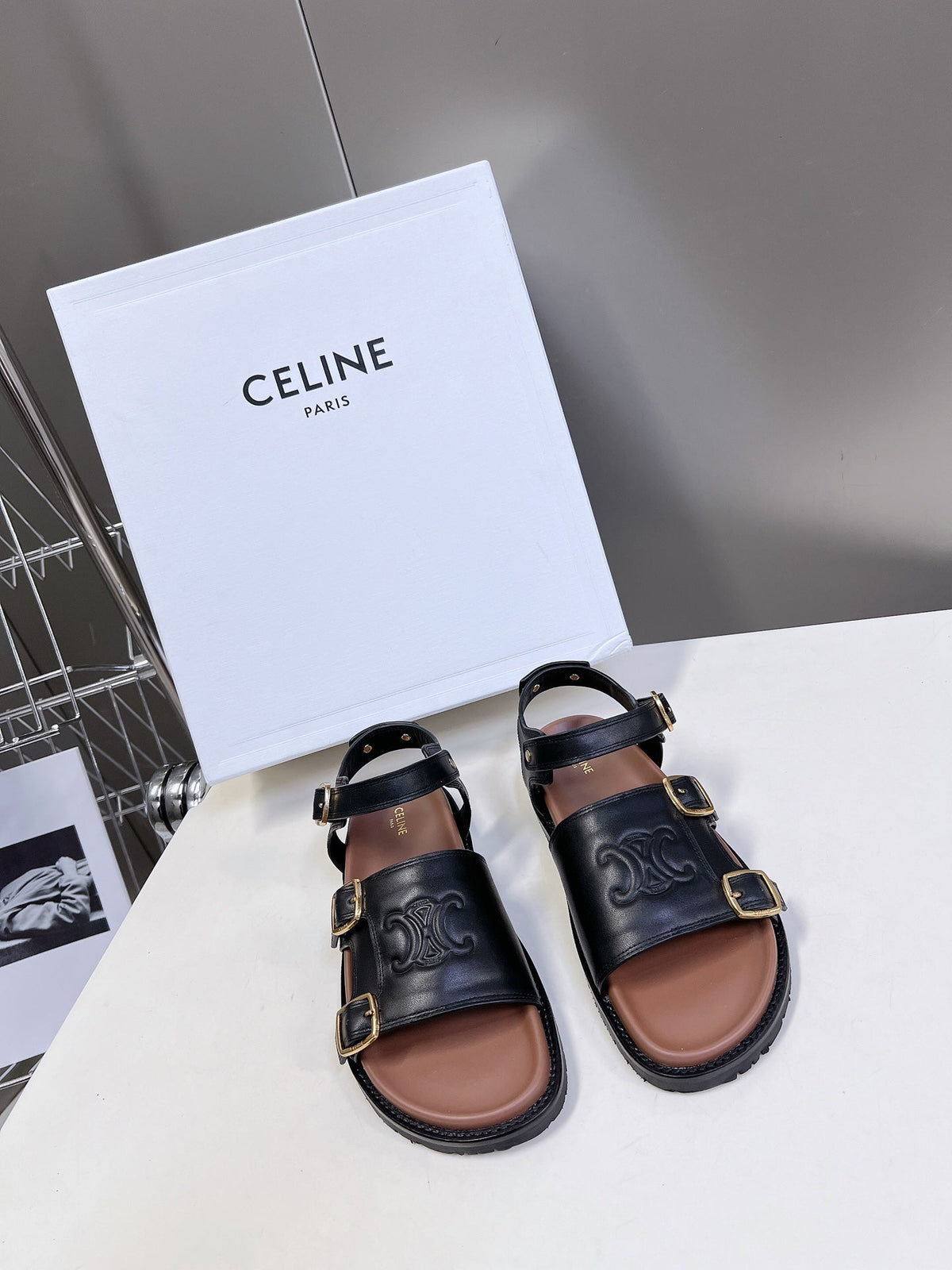 Celine 2026 Clea Triomphe Sandals Cowhide 795153