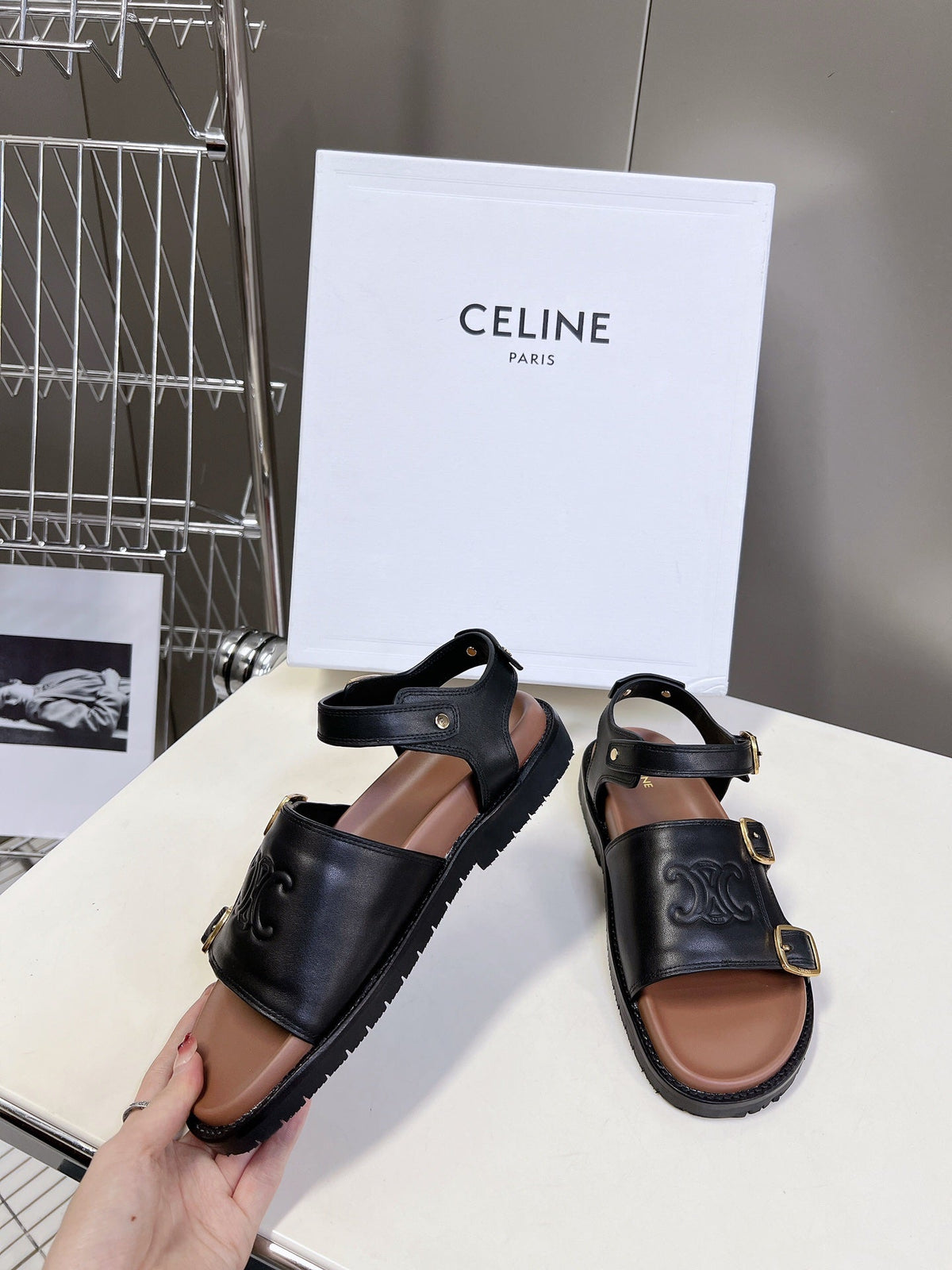 Celine 2026 Clea Triomphe Sandals Cowhide 795153