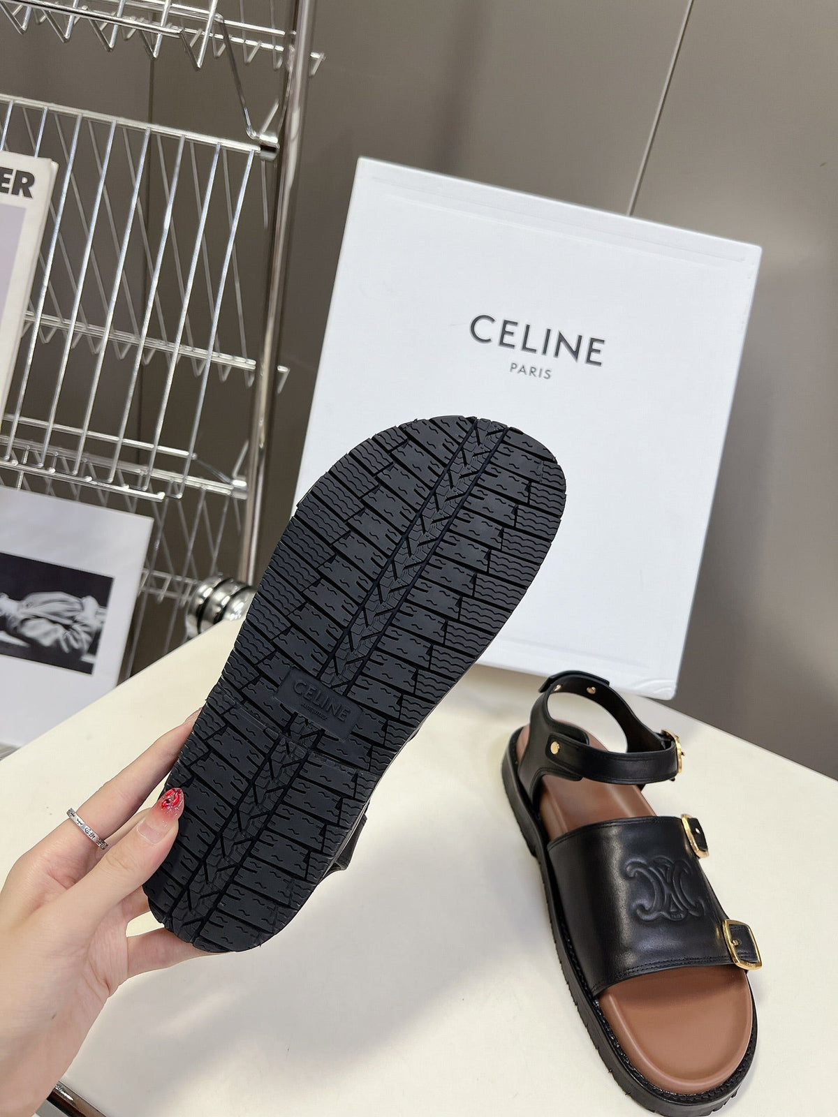 Celine 2026 Clea Triomphe Sandals Cowhide 795153