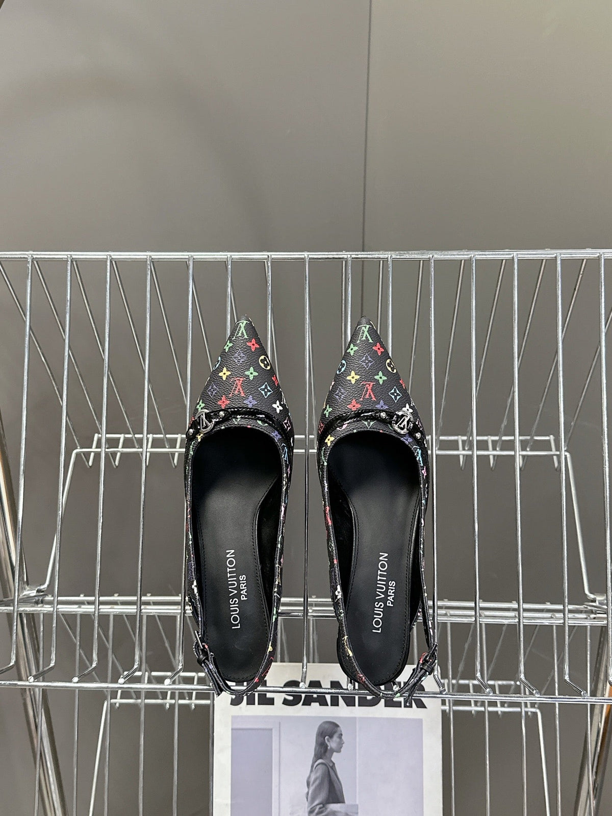 LV Slingback High Heels Black With Monagran Multicolore Cowhide 220421