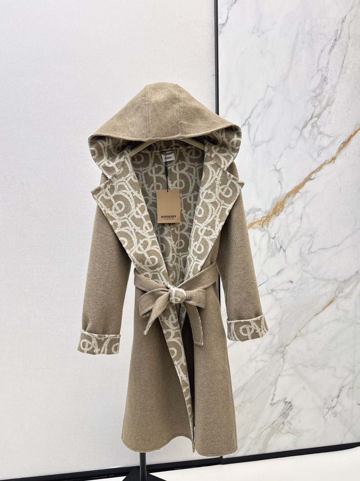 Burberry 25 Hooded Long Coat Beige Wool