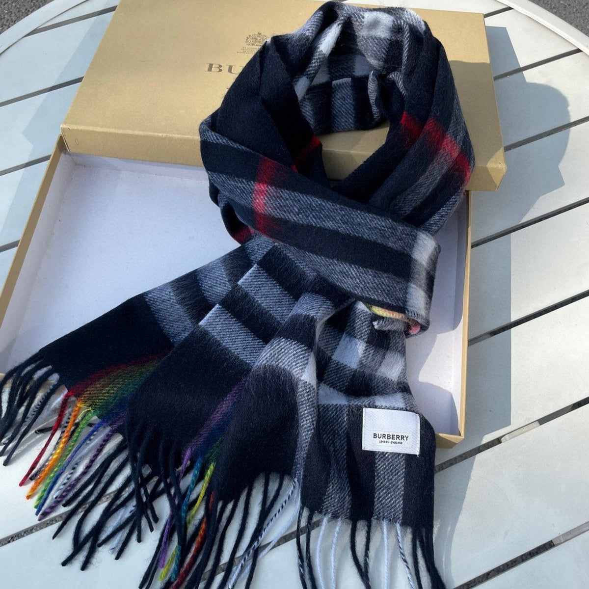 CHECK SCARF 200 CM IN BLACK MIX DOVE GRAY CASHMERE 394751