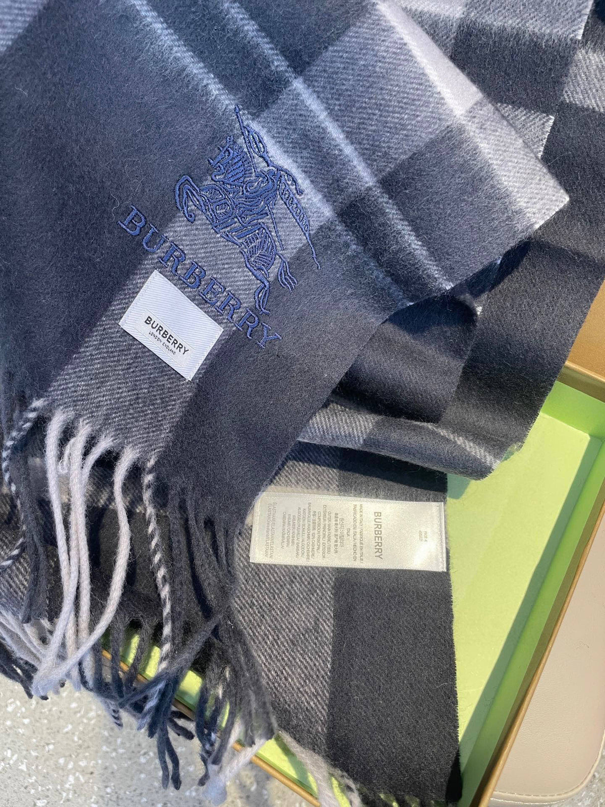 BBR Men's Scarf 200CM Dark Gray Blue Cashmere 293030