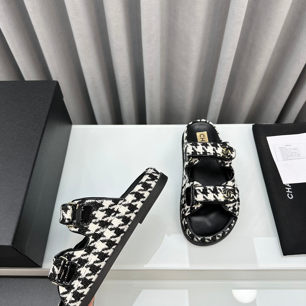 dad sandals black white mules