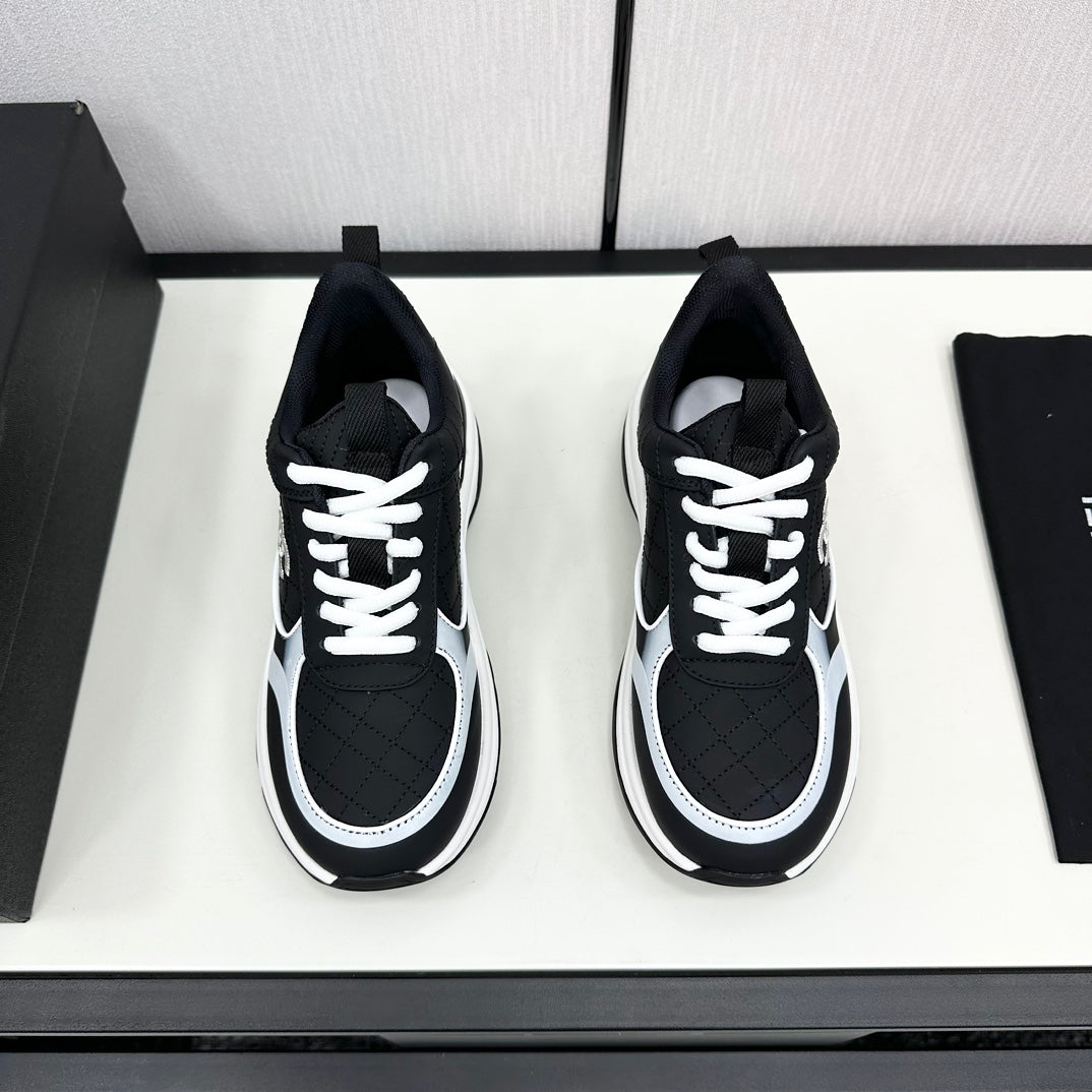 CC SNEAKER IN BLACK MIX WHITE EMBROIDERED LAMBSKIN