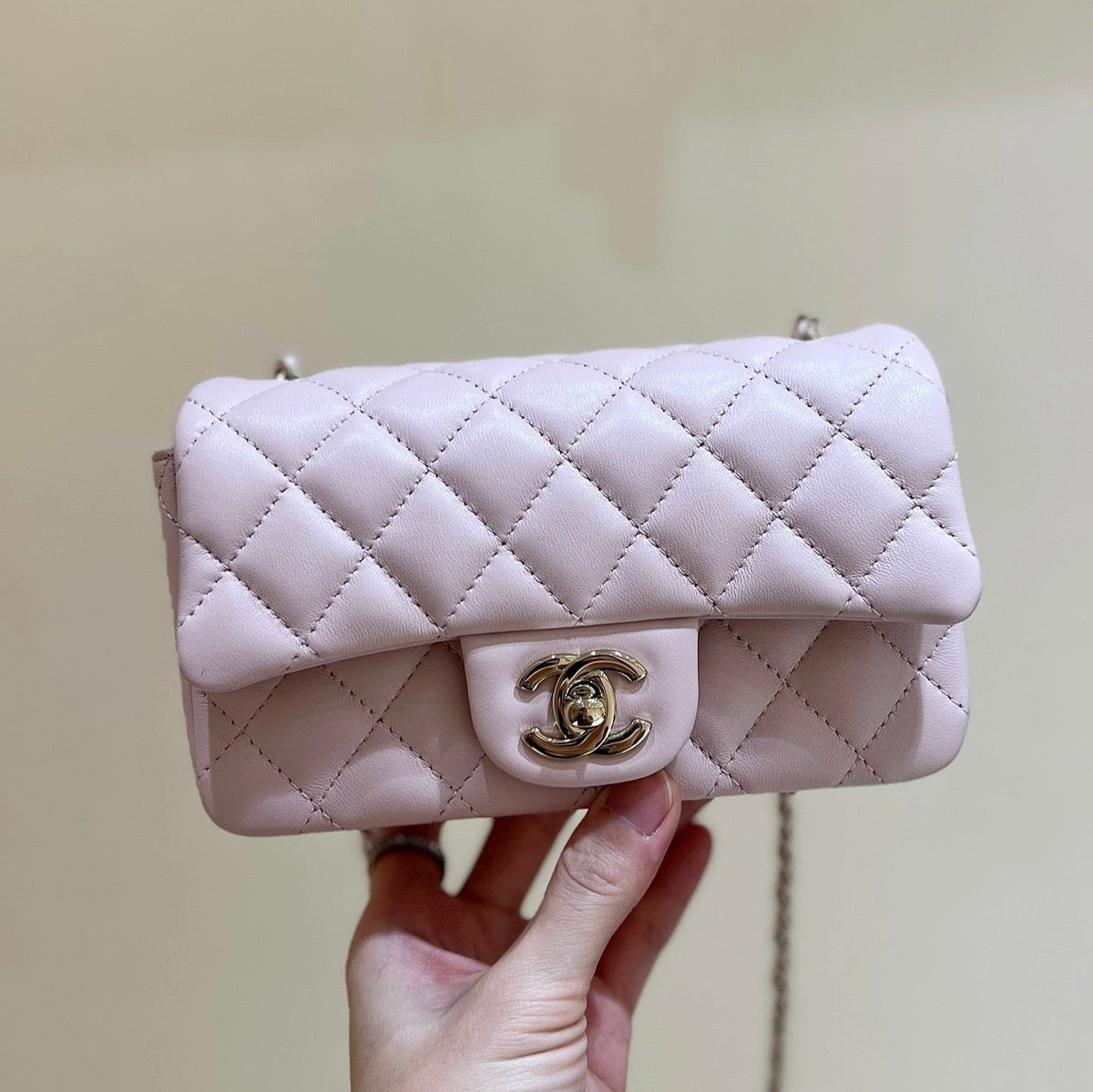 CC 24K Mini Flap Bag 18cm Light Pink Lambskin Gold Hardware