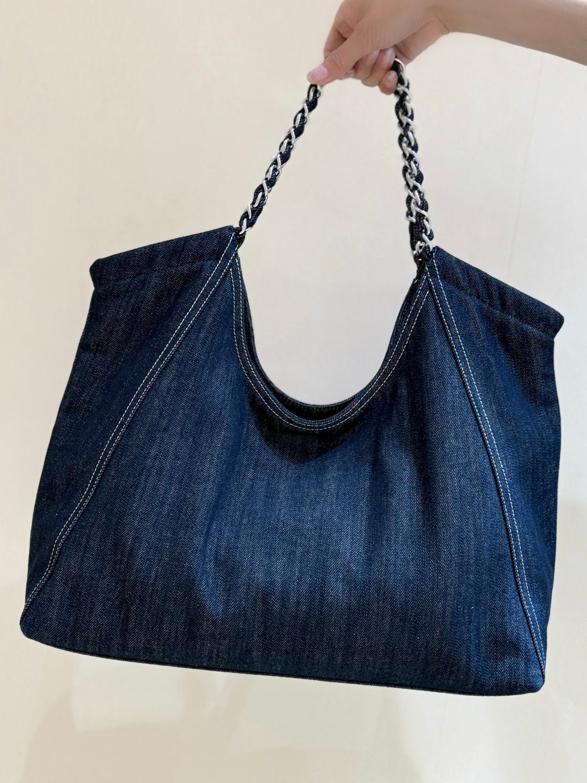 CC Vintage Cabas Tote 48cm Blue Denim