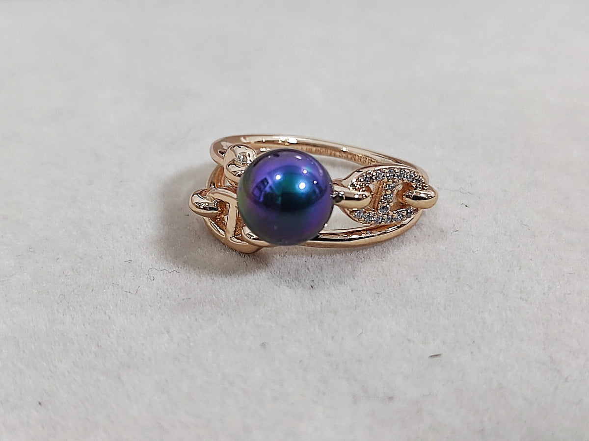HM Pig Nose Black Pearl Rose Gold Ring