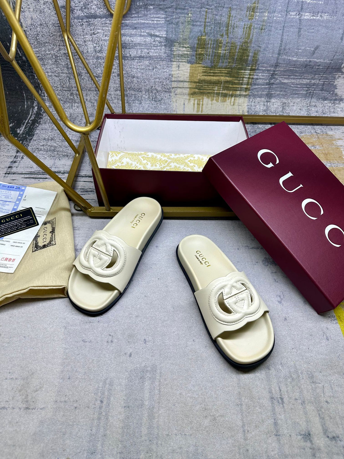 GG Slippers White Leather 235098