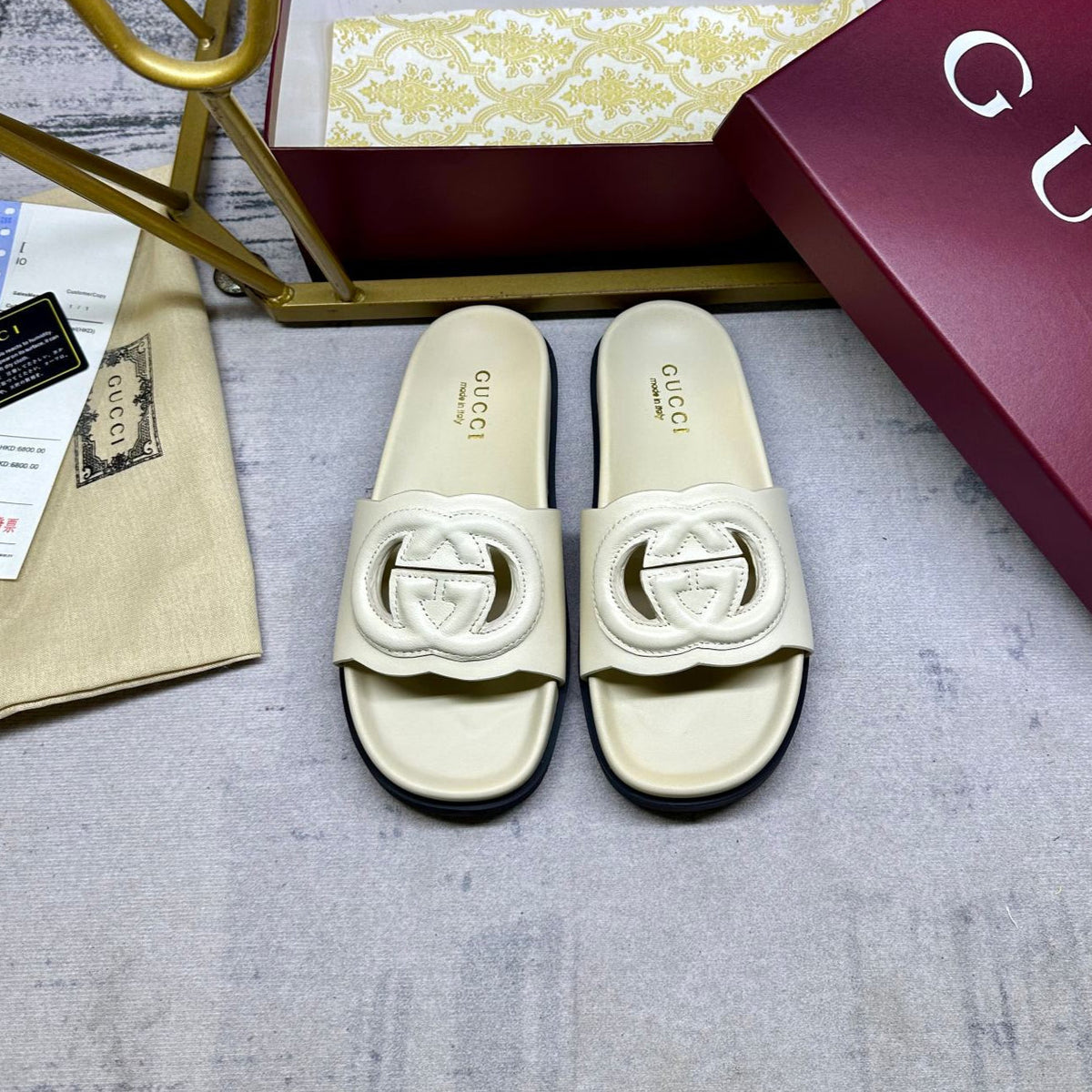 GG Slippers White Leather 235098