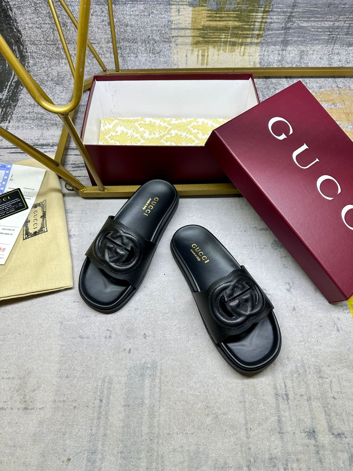 GG Slippers Black Leather 235100