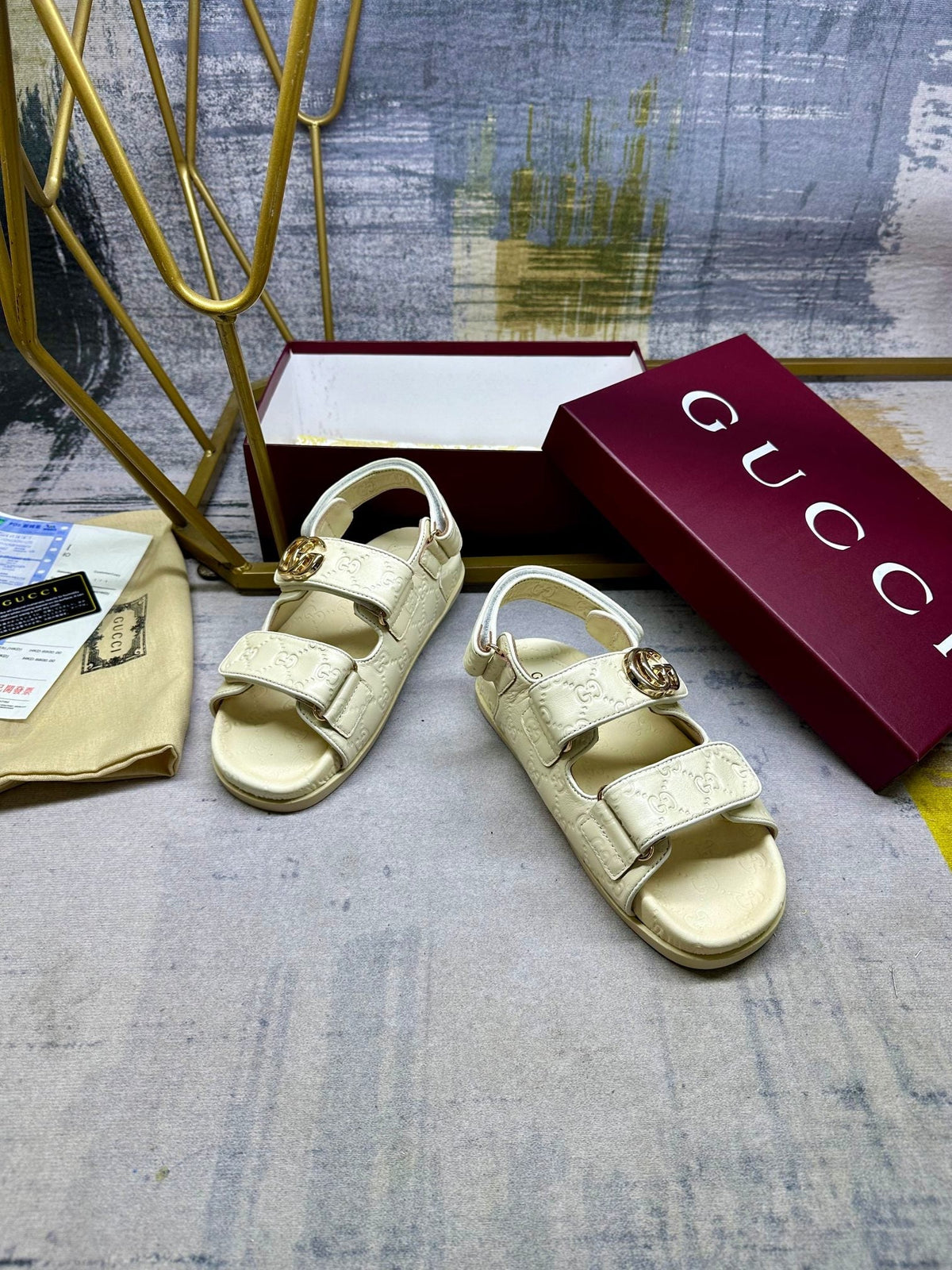 GG Women's sandal with Double G Cream Leather 235103