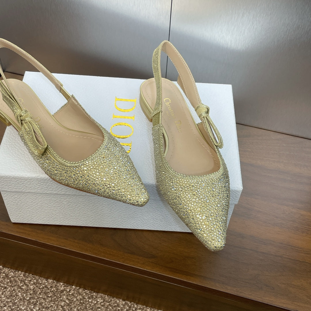 cd slingback flat gold green calfskin resin pearl