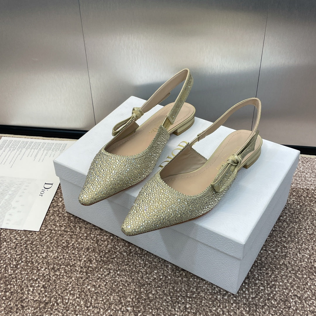 cd slingback flat gold green calfskin resin pearl