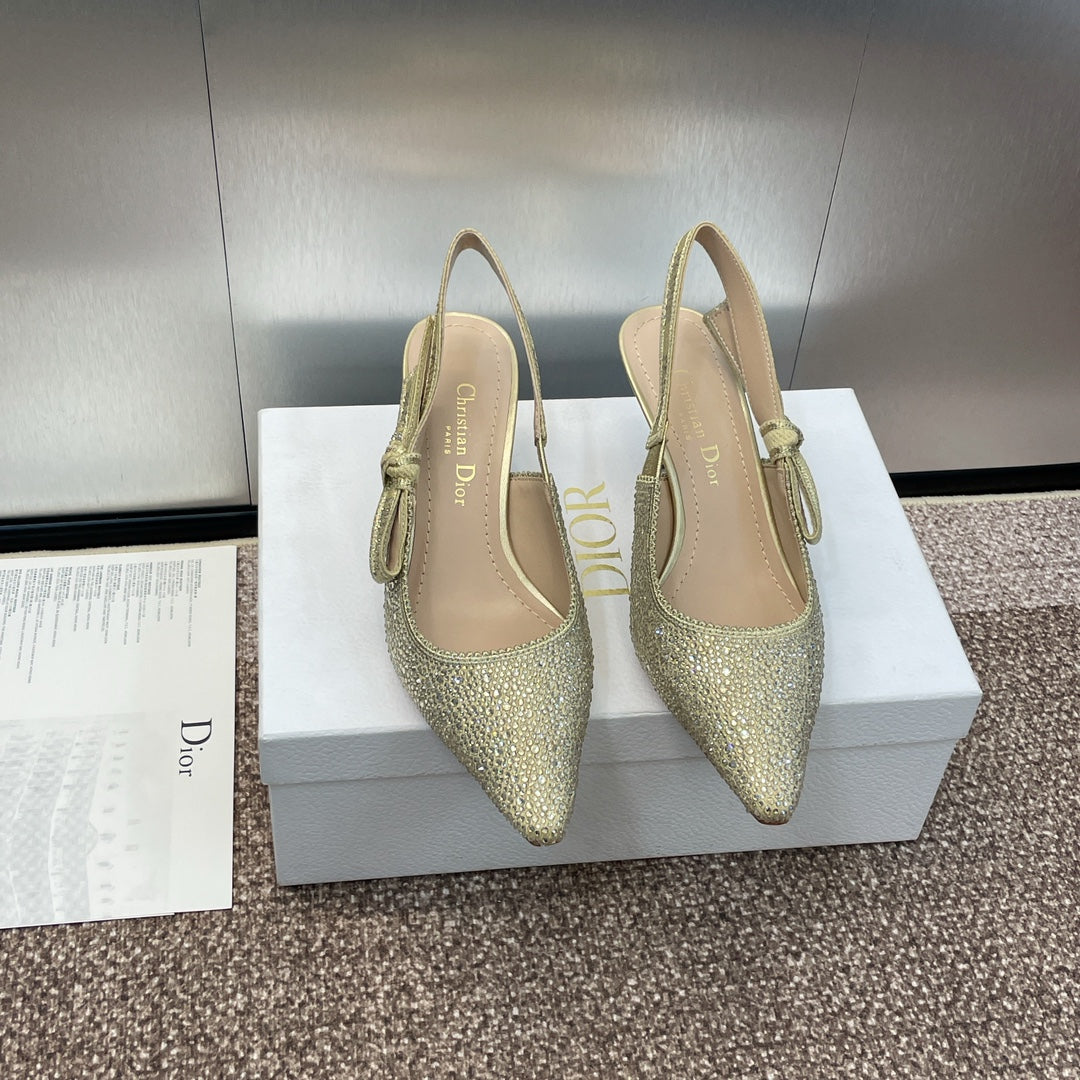 cd slingback pump 65 gold green calfskin resin pearl