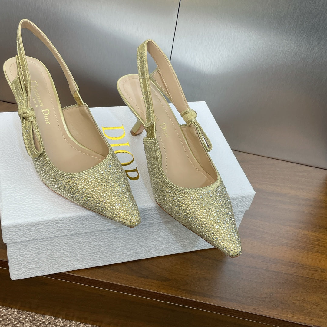 cd slingback pump 65 gold green calfskin resin pearl