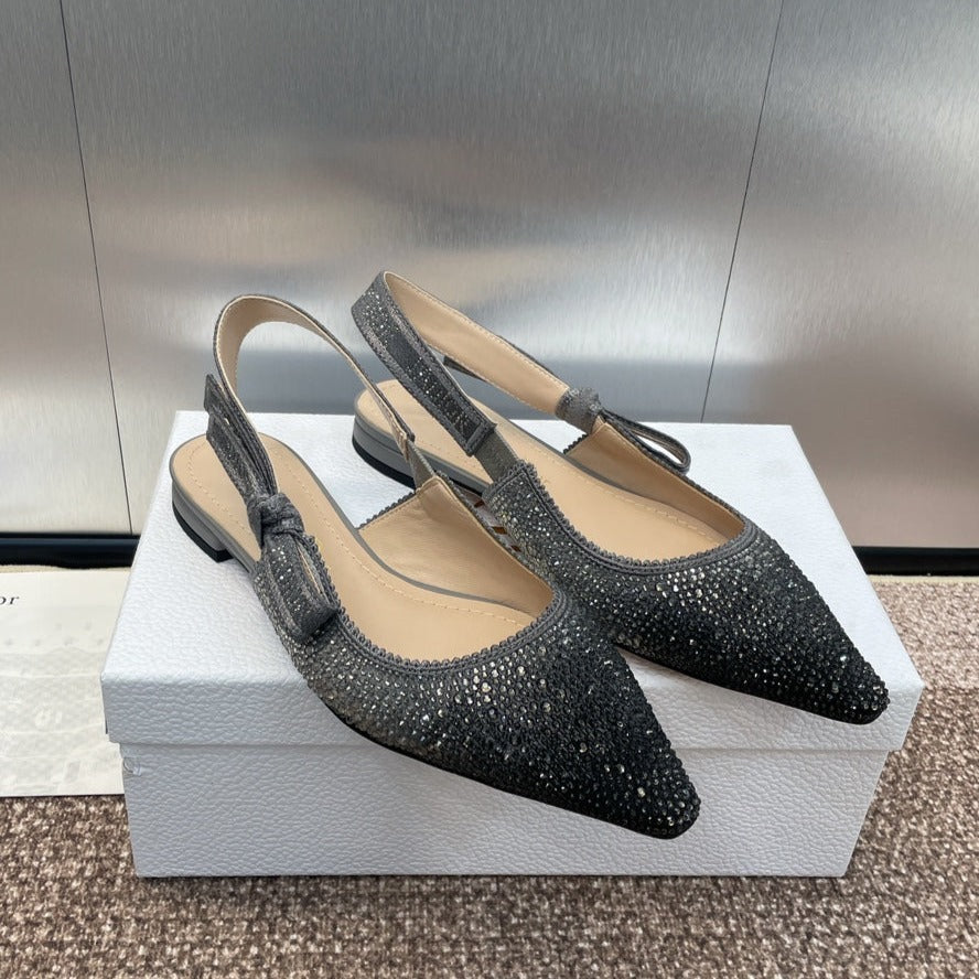 cd slingback flat opaque black calfskin resin pearl