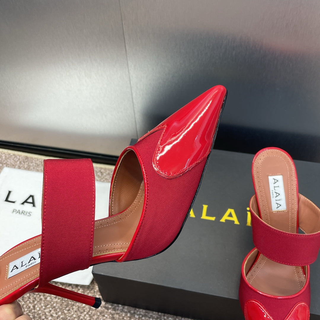 alaia mule 90 red grosgrain heart patent calfskin