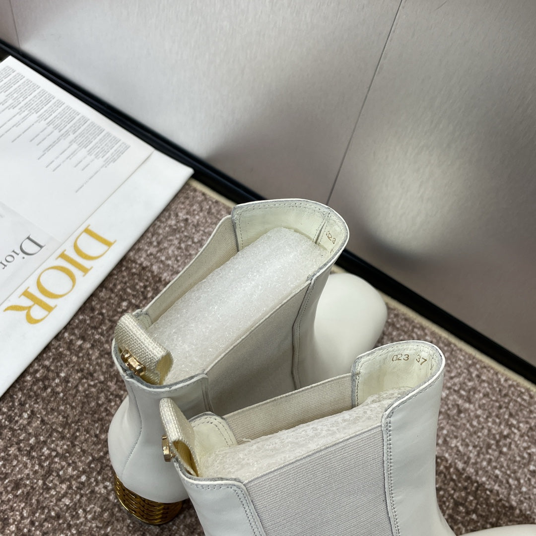 CD Icon Heeled Ankle Boot White Lambskin
