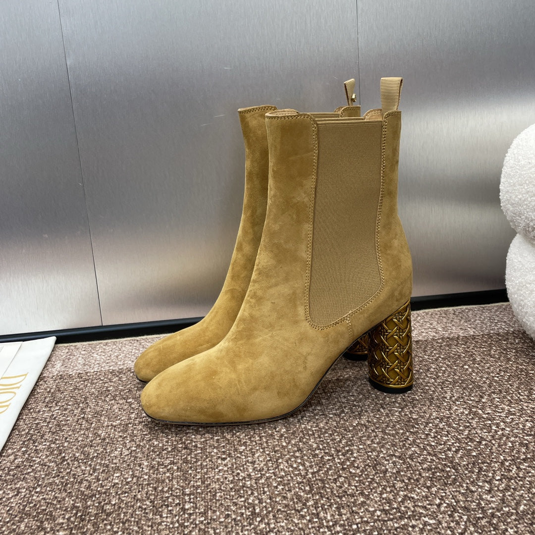 CD Icon Heeled Ankle Boot Beige Light Yellow Suede